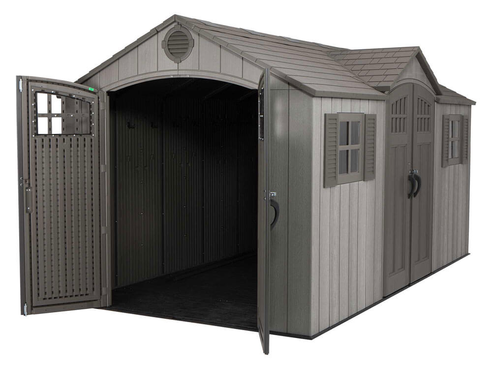 Сарай (хозблок) пластиковый WOODLOOK 15x8 60318 с двускатной крышей для дачи или загородного дома