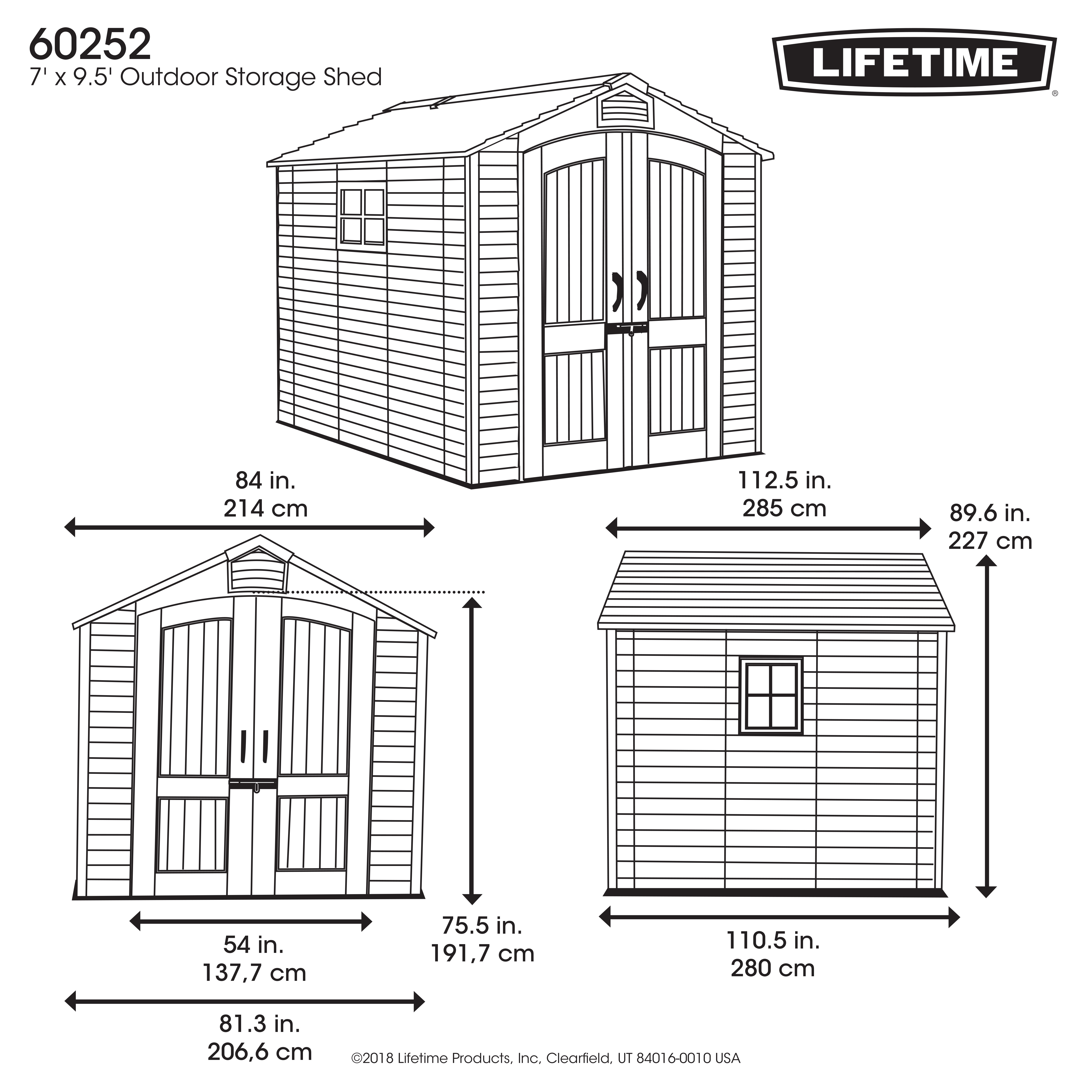Сарай (хозблок) пластиковый Life Time 7x9,5 60252 габариты 280 х 206,6 см с двускатной крышей для дачи или загородного дома
