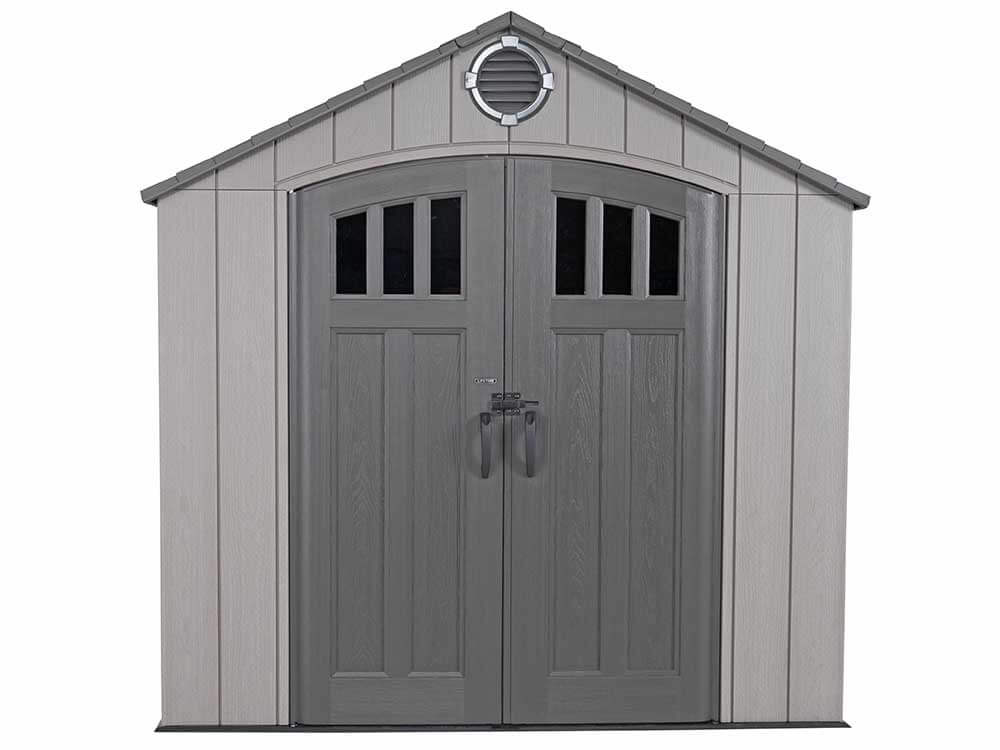 Сарай (хозблок) пластиковый WOODLOOK 8x10 60295 габариты 304 х 243 см с двускатной крышей для дачи или загородного дома