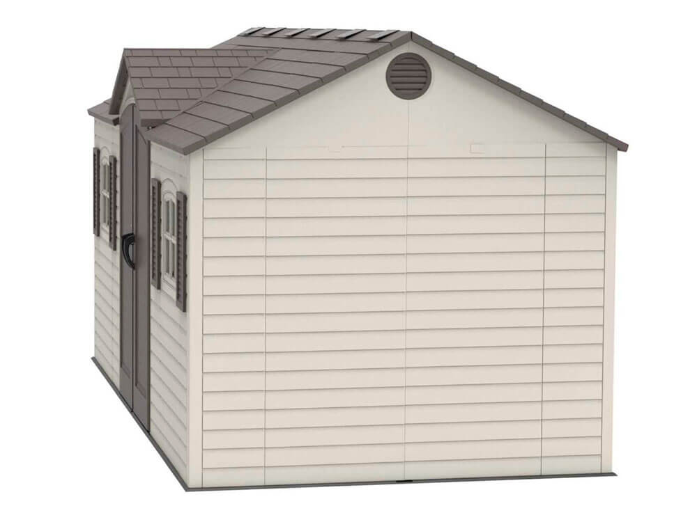 Сарай (хозблок) пластиковый LifeTime 15x8 DD 60079 габариты 239 х 452 см с двускатной крышей для дачи или загородного дома
