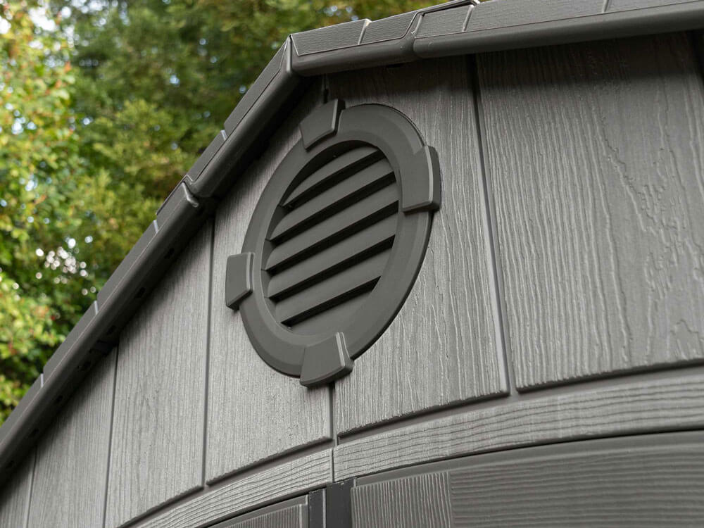 Сарай (хозблок) пластиковый WOODLOOK 15x8 60318 с двускатной крышей для дачи или загородного дома