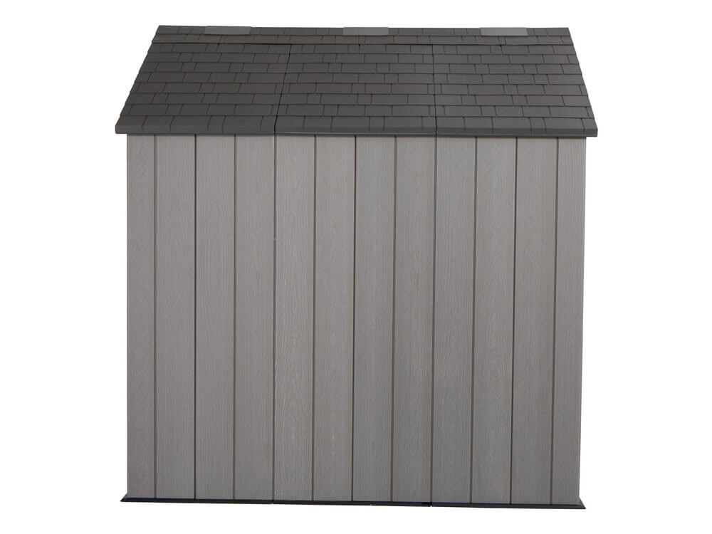 Пластиковый сарай (хозблок) WOODLOOK 8x7,5 60299 габариты 223,6 х 238,7 см с двускатной крышей для дачи или загородного дома
