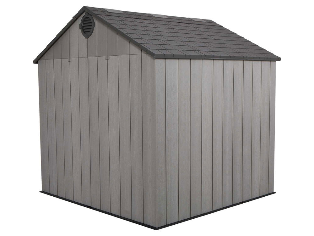 Пластиковый сарай (хозблок) WOODLOOK 8x7,5 60299 габариты 223,6 х 238,7 см с двускатной крышей для дачи или загородного дома