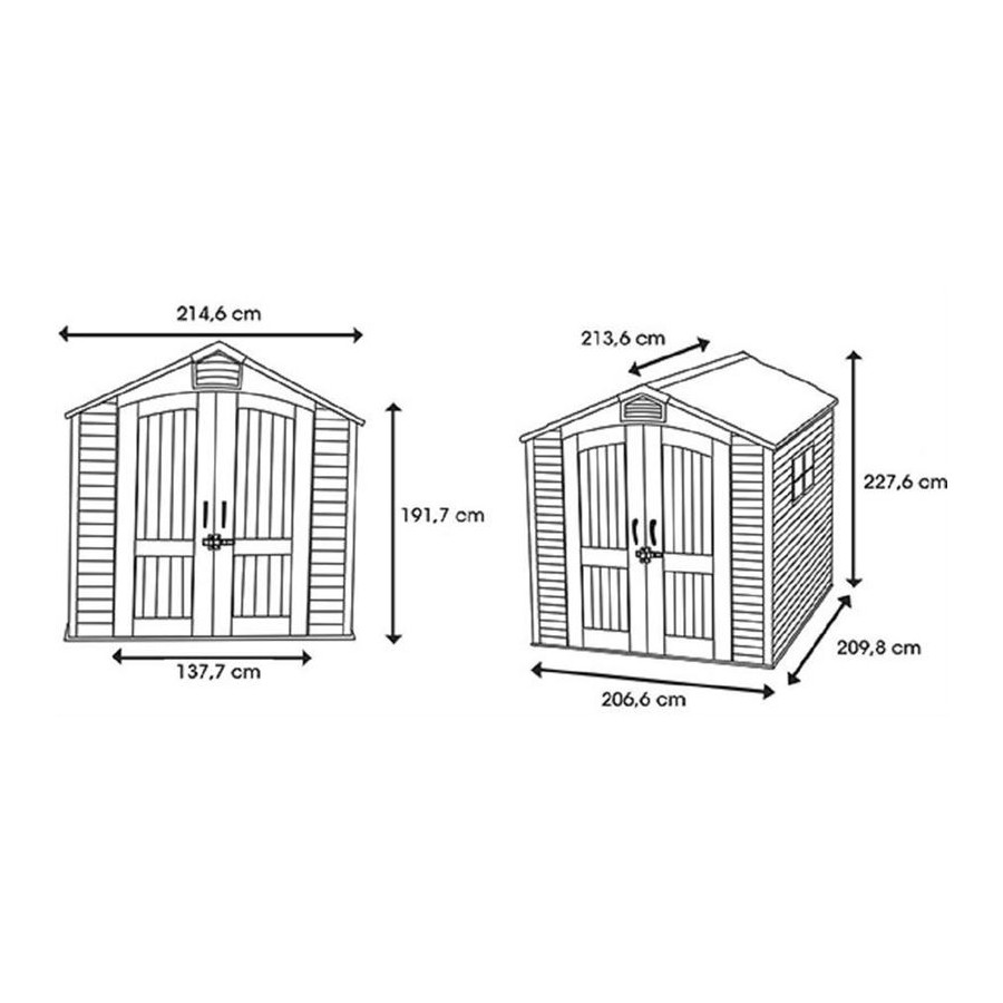 Сарай (хозблок) пластиковый Life Time WoodLook 7x7 60363 габариты 213,6 х 214,6 см с двускатной крышей для дачи или загородного дома