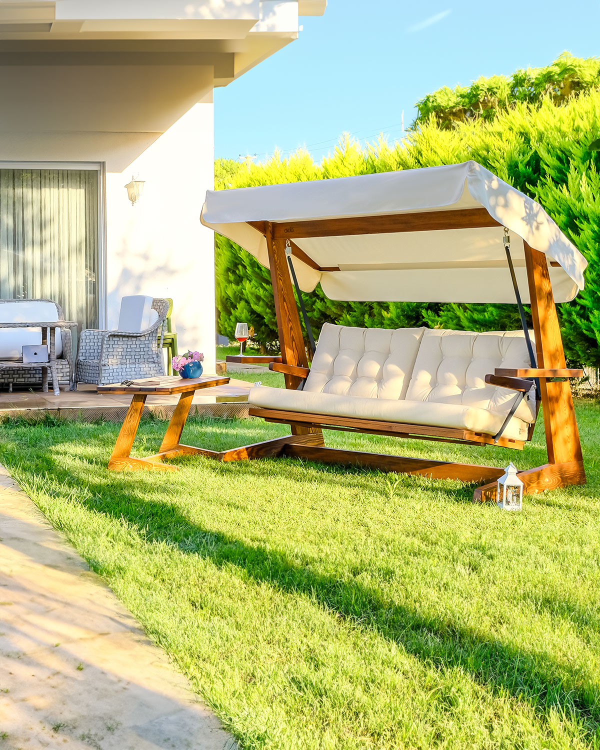 Деревянные садовые качели Aida Swings SIA 2400 CUSHION & CANOPY